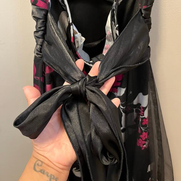 Y2K Mesh Halter Dress Dark Romance Floral Soft Goth Fairy Grunge Vintage Glam - Picture 5 of 8